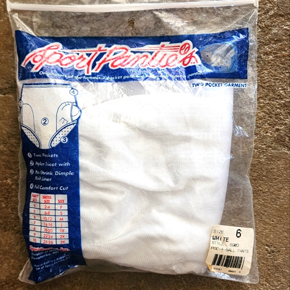 Vintage Sport Panties POC-A-BALL Womens White Nylon Pockets Tennis NWT sz 6
